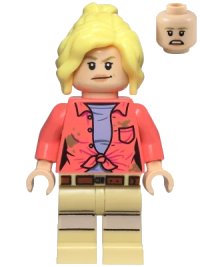 LEGO onderdeel Dr. Ellie Sattler - Coral Shirt with Dark Tan Dirt Spots, Ponytail jw107