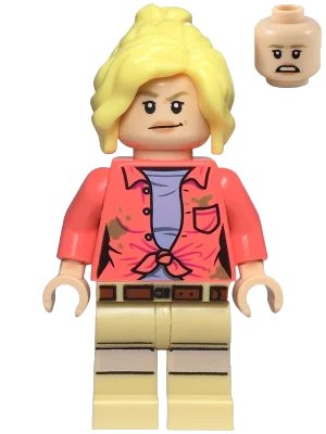 LEGO onderdeel Dr. Ellie Sattler - Coral Shirt with Dark Tan Dirt Spots, Ponytail (jw107)
