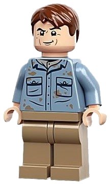 LEGO onderdeel Dr. Alan Grant - Sand Blue Shirt with Pockets and Dirt Stains, Reddish Brown Hair (jw111)