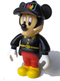 LEGO part Mickey Mouse Figure with Red Pants, Black Fireman Uniform, Black Cap mck003