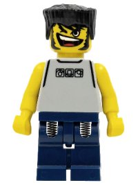 LEGO onderdeel Basketball Street Player, Light Gray Torso and Dark Blue Legs, Black Flat Top Hair nba048