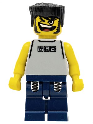 LEGO onderdeel Basketball Street Player, Light Gray Torso and Dark Blue Legs, Black Flat Top Hair (nba048)