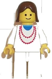 LEGO part Necklace Red - White Legs, Brown Female Hair ncklc005
