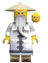 LEGO part Sensei Wu - The LEGO Ninjago Movie, White Robe, Zori Sandals, Raised Eyebrows njo0354