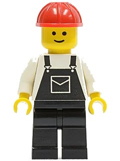 LEGO onderdeel Overalls Black with Pocket, Black Legs, Red Construction Helmet (ovr007)