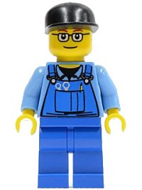 LEGO onderdeel Overalls with Tools in Pocket Blue, Black Cap, Glasses ovr039