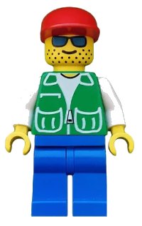 LEGO part Jacket Green with 2 Large Pockets - Blue Legs, Red Cap pck001