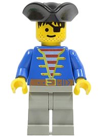 LEGO onderdeel Pirate Blue Jacket, Light Gray Legs, Black Pirate Triangle Hat pi005