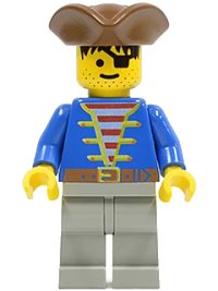 LEGO part Pirate Blue Jacket, Light Gray Legs, Brown Pirate Triangle Hat pi008