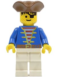 LEGO part Pirate Blue Jacket, White Legs, Brown Pirate Triangle Hat pi009