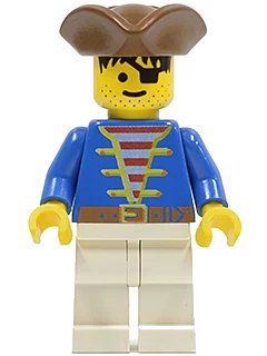 LEGO onderdeel Pirate Blue Jacket, White Legs, Brown Pirate Triangle Hat (pi009)