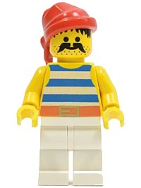 LEGO part Pirate Blue / White Stripes Shirt, White Legs, Red Bandana pi073