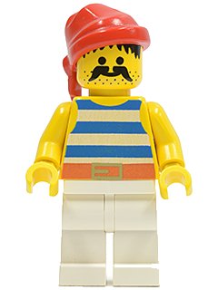 LEGO onderdeel Pirate Blue / White Stripes Shirt, White Legs, Red Bandana (pi073)