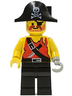 LEGO onderdeel Pirate Shirt with Knife, Black Legs, Black Pirate Hat with Skull (pi078)