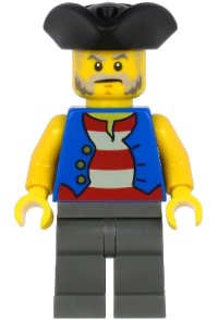 LEGO onderdeel Pirate - Black Pirate Triangle Hat, Blue Vest, Dark Bluish Gray Legs pi186