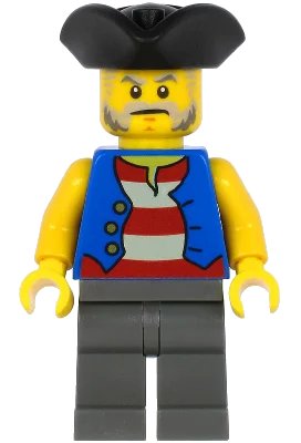 LEGO onderdeel Pirate - Black Pirate Triangle Hat, Blue Vest, Dark Bluish Gray Legs (pi186)