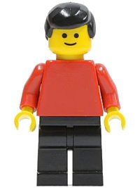 LEGO part Plain Red Torso with Red Arms, Black Legs, Black Male Hair pln002
