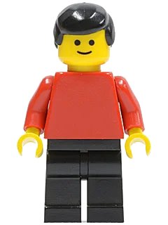 LEGO onderdeel Plain Red Torso with Red Arms, Black Legs, Black Male Hair (pln002)