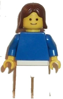 LEGO onderdeel Plain Blue Torso with Blue Arms, White Legs, Brown Female Hair (pln062)