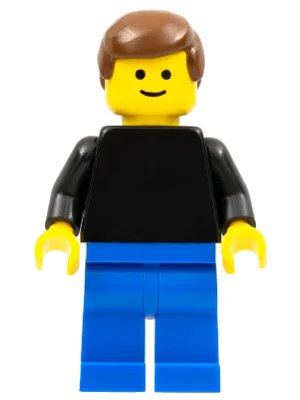 LEGO onderdeel Plain Black Torso with Black Arms, Blue Legs, Brown Male Hair (pln068)