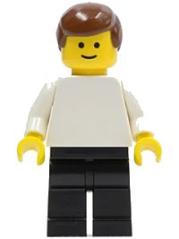 LEGO part Plain White Torso with White Arms, Black Legs, Brown Male Hair pln102