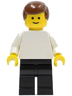 LEGO onderdeel Plain White Torso with White Arms, Black Legs, Brown Male Hair (pln102)