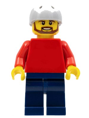 LEGO onderdeel Plain Red Torso with Red Arms, Dark Blue Legs, Sports Helmet and Brown Beard (pln175)