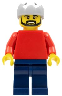 LEGO onderdeel Plain Red Torso with Red Arms, Dark Blue Legs, Sports Helmet and Black Beard pln175a