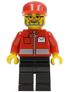 LEGO onderdeel Post Office White Envelope and Stripe, Black Legs, Red Cap, Beard and Glasses (post006)