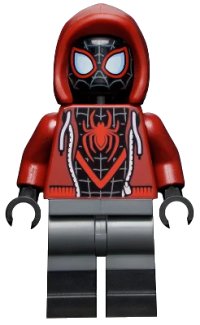 LEGO part Spider-Man (Miles Morales) - Dark Red Hood, Black Lower Legs sh0679