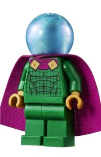 LEGO part Mysterio - Light Bluish Gray Head, Satin Trans-Light Blue Helmet, Double Hole Cape sh0709