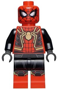 LEGO part Spider-Man - Black and Red Suit, Large Gold Spider, Gold Knee Trim (Integrated Suit) sh0778