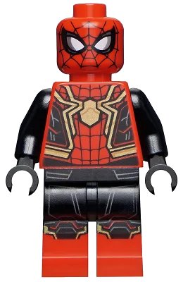 LEGO onderdeel Spider-Man - Black and Red Suit, Large Gold Spider, Gold Knee Trim (Integrated Suit) (sh0778)