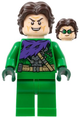 LEGO onderdeel Green Goblin - Green Outfit without Mask, Dark Brown Hair (sh0888)