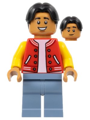 LEGO onderdeel Ned Leeds - Red and Yellow Letter Jacket, Sand Blue Legs (sh0893)