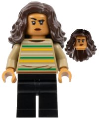 LEGO part MJ (Michelle Jones) - Dark Tan Striped Sweater, Dark Brown Wavy Hair sh0894