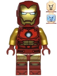 LEGO part Iron Man - Dark Red and Gold Armor, Round Arc Reactor, Pearl Gold Arms, One Piece Helmet sh0910