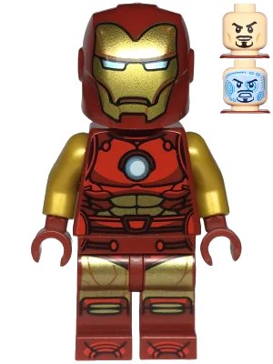 LEGO onderdeel Iron Man - Dark Red and Gold Armor, Round Arc Reactor, Pearl Gold Arms, One Piece Helmet (sh0910)