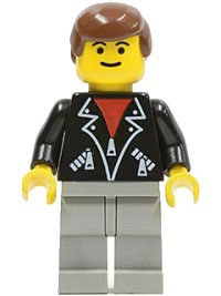 LEGO part Leather Jacket with Zippers - Light Gray Legs, Brown Male Hair, Eyebrows shell011