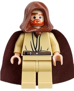 LEGO onderdeel Obi-Wan Kenobi - Young, Light Nougat, Reddish Brown Hood and Cape, Gold Headset (sw0234)
