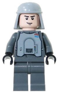 LEGO part Imperial Officer with Battle Armor (Captain / Commandant / Commander) - Dark Bluish Gray Legs, Smirk sw0261