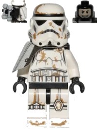 LEGO part Sandtrooper - White Pauldron, Survival Backpack, Dirt Stains, Balaclava Head Print and Helmet with Dotted Mouth Pattern sw0383