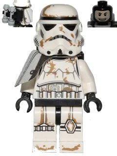 LEGO onderdeel Sandtrooper - White Pauldron, Survival Backpack, Dirt Stains, Balaclava Head Print and Helmet with Dotted Mouth Pattern (sw0383)