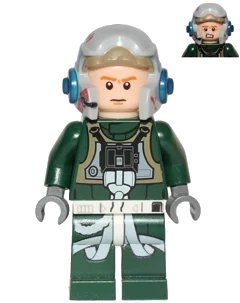 LEGO onderdeel Rebel Pilot A-wing (Open Helmet, Dark Green Jumpsuit, Frown / Scared) (Arvel Crynyd) (sw0437)