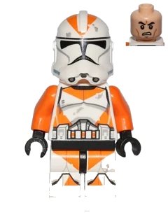 LEGO onderdeel Clone Trooper, 212th Attack Battalion (Phase 2) - Orange Arms, Dirt Stains, Scowl (sw0522)