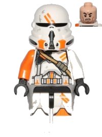 LEGO part Clone Airborne Trooper, 212th Attack Battalion (Phase 2) - Orange Arm, Dirt Stains, Light Bluish Gray Cloth Kama, Scowl sw0523