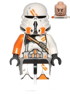 LEGO onderdeel Clone Airborne Trooper, 212th Attack Battalion (Phase 2) - Orange Arm, Dirt Stains, Light Bluish Gray Cloth Kama, Scowl (sw0523)