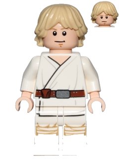 LEGO onderdeel Luke Skywalker (Tatooine, White Legs, Stern / Smile Face Print) (sw0778)
