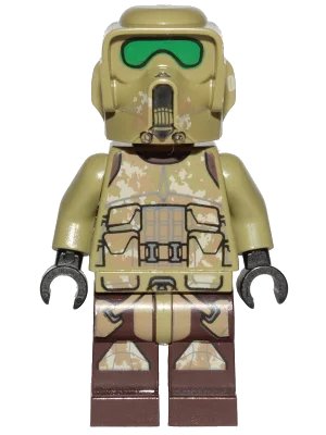 LEGO onderdeel Clone Scout Trooper, 41st Elite Corps (Phase 2) - Kashyyyk Camouflage, Dark Tan Markings on Legs, Scowl (sw1002)