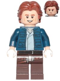 LEGO onderdeel Han Solo, Dark Brown Legs with Holster Pattern, Dark Blue Jacket, Wavy Hair, Smile / Frown sw1021